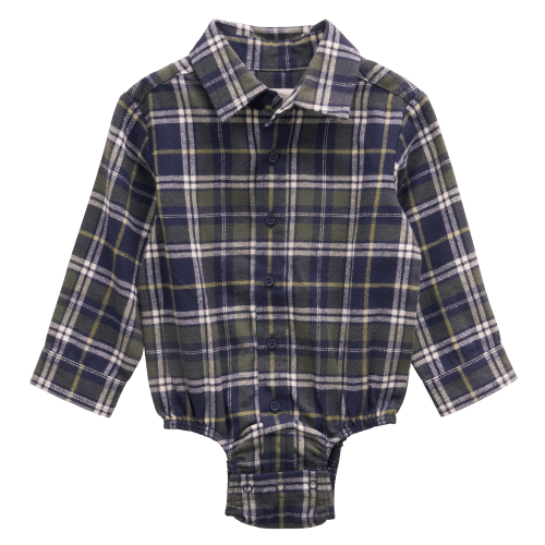 Outdoor Kids Flannel Long-Sleeve Button-Down Bodysuit for Babies
