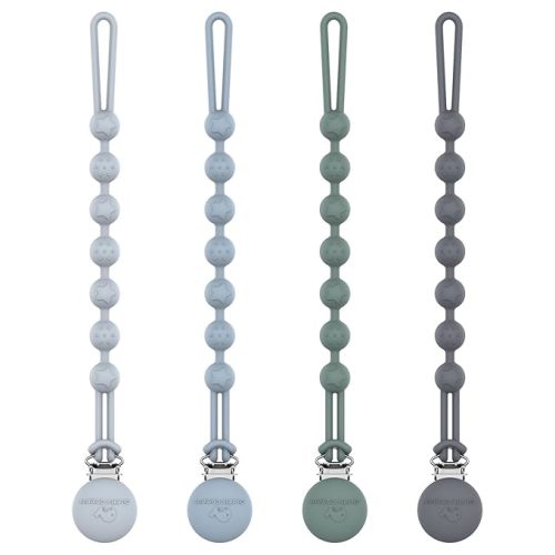 Cuddle Campus Silicone Pacifier Clip Holder with One Piece Design,Soft Flexible Binky Clips with Texture for Baby Boy and Girl Pack of 4 (0-6m)