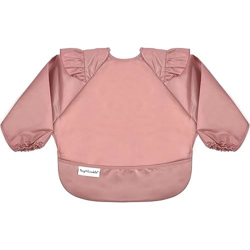 Tiny Twinkle Mess Proof Baby Bib, Cute Full Sleeve Bib Outfit, Waterproof Bibs for Toddlers, Machine Washable, Tug Proof, Baby Smock for Eating, Long Sleeved (Taupe, Small 6-24 Months)