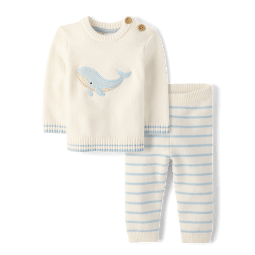 Baby Boys Applique Whale Sweater 2-Piece Outfit Set - White