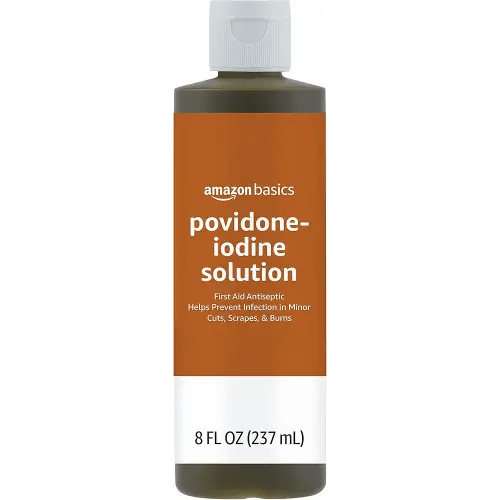Amazon Basics First Aid Antiseptic, 10% Povidone Iodine Solution First Aid Antiseptic, Unflavored, 8 Fluid Ounces, 1-Pack (Previously Solimo)