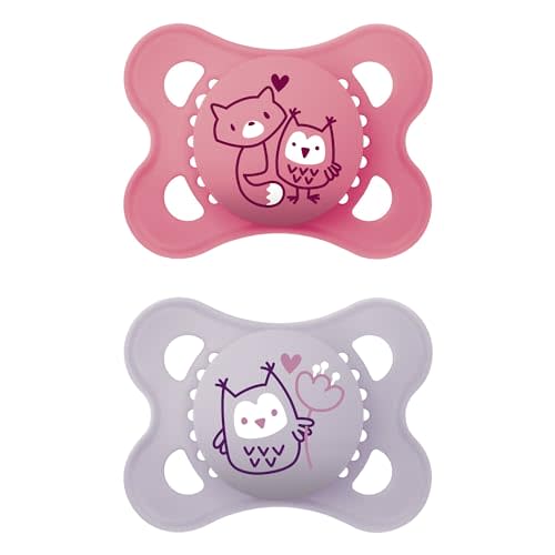 MAM Original Matte Baby Pacifiers, Binky for Girls 0-6 Months, BPA-Free Silicone Nipple, Easy to Clean, Best for Newborn Babies, Developed with Medical Experts, 2 Count Binkies with Sterilizer Case