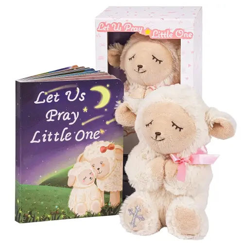 Baptism Gifts for Girl, Great Christening, Dedication and Baptism Gift Set for Girl and Newborn Baby, Includes 7" Praying Lamb Plush Toy and Let Us Pray Baby Book in Keepsake Gift Box