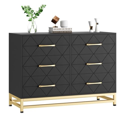 WhizMax 6 Drawer Morden Wood Dressers & Chests for Closet, TV Stand, Storage Cabinet Black