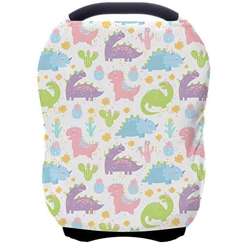 Car Seat Covers Canopy Cover - Multi-use Cover Carseat Canopy, Breathable Breastfeeding Cover, Car Seat Covers for Bbies, Boys & Girls Shower Gifts (Colorful Dinosaur)