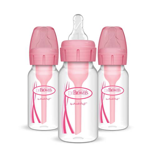 4oz Anti-Colic Options+ Narrow Baby Bottle with Level 1 Slow Flow Nipple - 3pk - Pink - 0m+