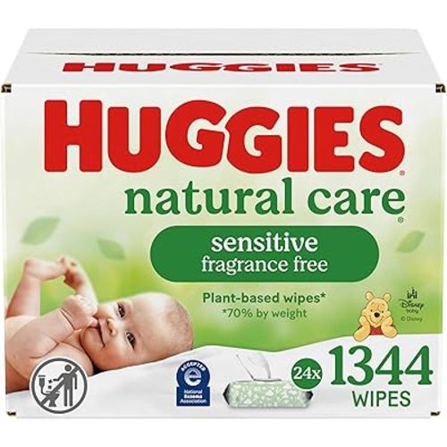Sensitive Baby Wipes, Huggies Natural Care Baby Diaper Wipes, Unscented, Hypoallergenic, 99% Purified Water, 24 Soft Pack (1344 Wipes Total)