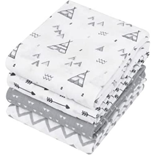 PHF 4 Pack 100% Cotton Baby Muslin Swaddle Blankets, 4 Pack Super Soft Breathable Comfy Baby Swaddle Wrap Set, Receiving Blanket for Infant Baby Boys Girls, Tent Tribal/Arrow/Triangle/Wave