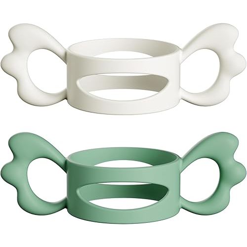 Baby Bottle Handles, Easy Grip Bottle,Silicone Wide-Neck Bottle Handle, Outer Diameter Over 6cm for Bottle White Green (2 Pack)