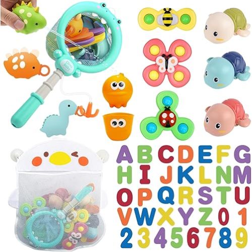 Baby Bath Toys for Toddlers 1-3, Kid Bathtub Toy with 36 Foam Bath Letter & Number, Fishing Games with Fish Net, Water Pool Toy with Storage Bag, Shower Toy Gift for Boy Girl Infant 1 2 3 4 5 6