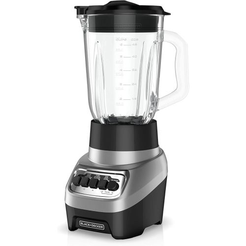 BLACK+DECKER PowerCrush Countertop Blender, 6-Cup Glass Jar, For Smoothies and More, Stainless Steel Blade, 4 Speed Settings to Puree, Crush Ice, Chop, Dice, and Pulse, Dishwasher Safe, 700W Motor