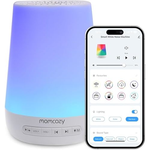 Baby Sound Machine, Momcozy White Noise Machine for Baby Sleeping with Night Light, Toddler Sleep Trainer 34 Soothing Sleep Sounds, Timer, App Remote Control, Personal Sleep Routine Alarm Clock(Blue)