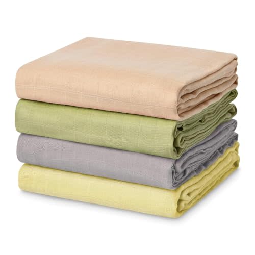 Momcozy Muslin Swaddle Blanket, 4-Pack Large 47 x 47 Inches Breathable Unisex Baby Blankets, Soft and Skin-Friendly Swaddling Receiving Blankets for Baby Boy & Girl, Light Yellow