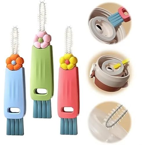 3 in 1 Cup Lid Cleaning Brush, 2025 New Multifunctional Water Bottle Cleaner Brush Set for Bottle Gap Tight Spaces Cup, Portable Cup Lid Gap Cleaner, Home Kitchen Crevice Brush Tools
