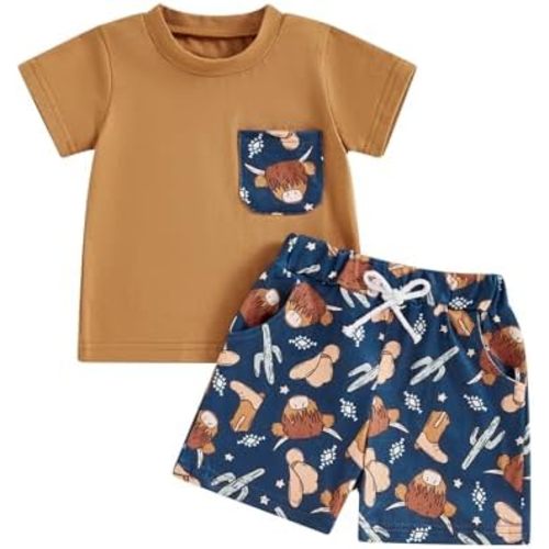 Western Baby Boy Clothes Letter Cow Print Short Sleeve T-Shirt Casual Shorts Set Toddler Summer Clothes Cowboy Outfit