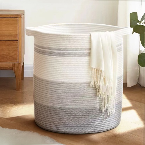 Cotton Rope Laundry Basket 65L, Brochao 17.7" x 19.6" Laundry Hamper, Bedroom, Living Room, Gray