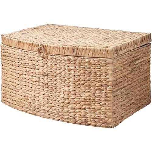 Ludmilla Rectangular Curve Water Hyacinth Woven Wicker Trunk with Handles (Natural Brown - 26 x 19 x 14 in)