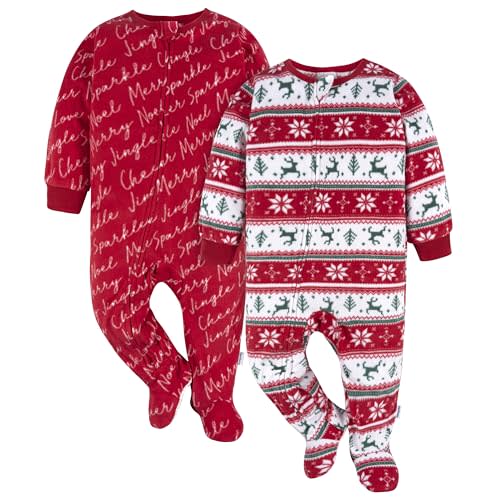 Gerber Unisex Baby Toddler Flame Resistant Fleece Footed Holiday Pajamas 2-Pack