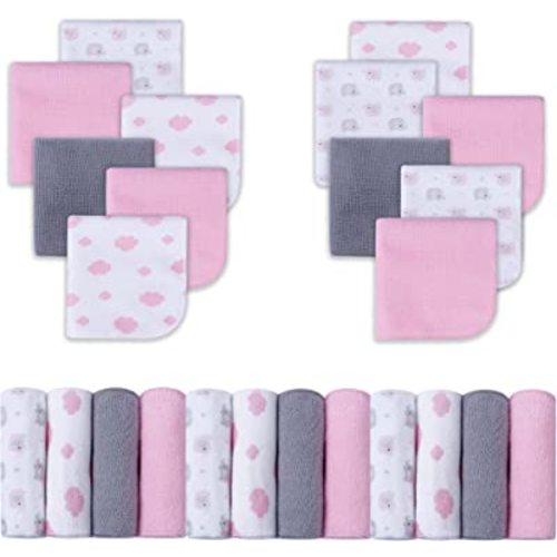Viviland Baby Washcloths, Super Soft Baby Bath Towels for Newborn 24 Pack, Absorbent Face & Body Wash Cloth for Baby Girl, Pink-Elephant Pattern, 9 x 9 inch