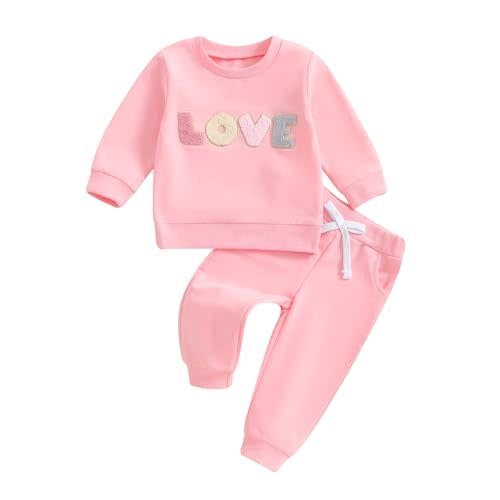 Socutebabe Baby Girl Clothes Newborn Infant Fall Winter Outfits Love Embroidery Long Sleeve Crewneck Sweatshirts Pants 0-24M