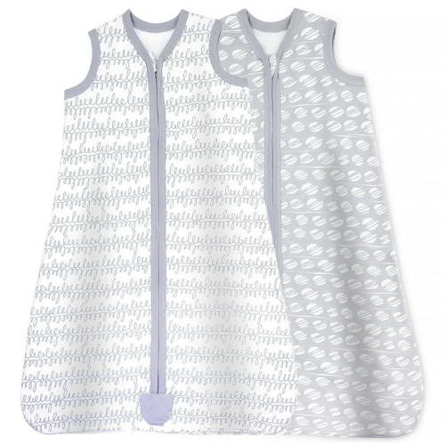 Baby Baby Wearable Blanket, Cotton Sleep Sacks for 12-18 Months, 2 Pack Unisex Sleeping Bag Sack, Large Size, 2-Way Zipper, 0.5 Tog Breathable Cotton | Grey