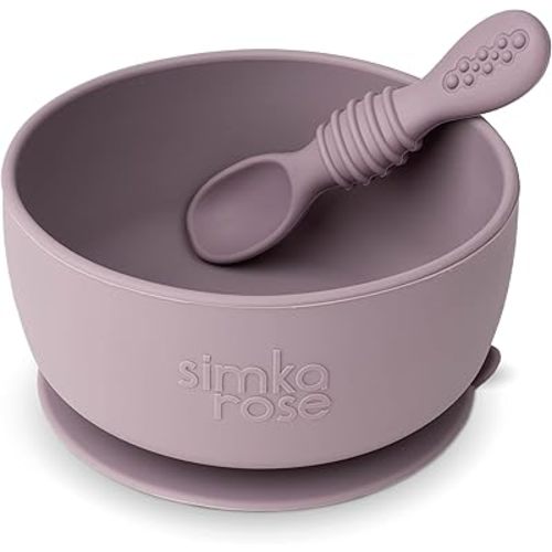 Simka Rose Baby Bowl and Spoon Set, Baby Bowls Suction for Toddler, BPA-Free Silicone Bowls Baby, Baby Bowl and Spoon Dishwasher and Microwave Safe Baby Feeding Supplies (Lilac)