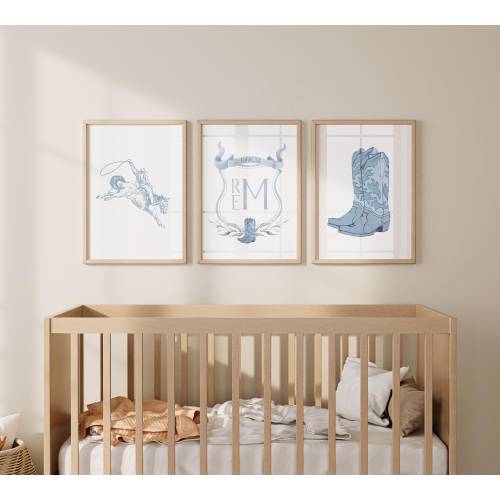 Custom Boy Western Nursery Art Set Personalized Cowboy Nursery Print Bundle Western Baby Boy Nursery Decor Cowboy Theme Monogram Art Digital