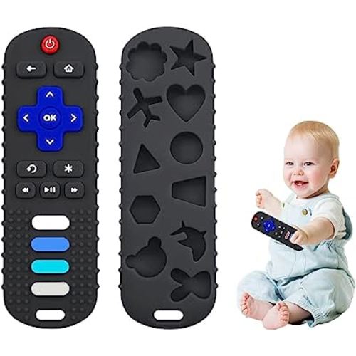Silicone Baby Teething Toys, Teething Toys for Babies 0-18 Months, Baby Silicone Chew Toys,Remote Control Shape Teething Toys,BPA Free (Black)