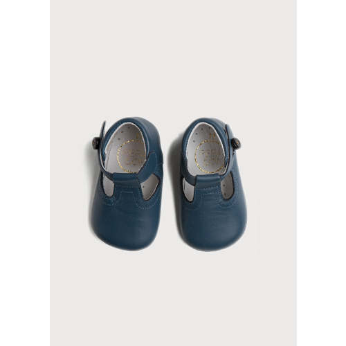 Leather T-Bar Pram Shoes in Classic Blue (17-20EU)