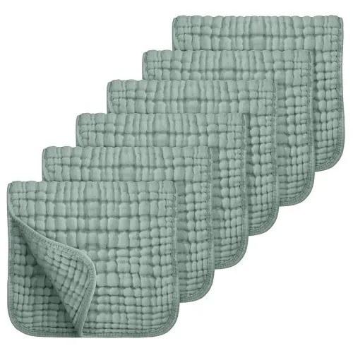 Looxii Muslin Burp Cloths 6 Pack - 20" x 10" - Ultra Soft & Absorbent, 6-Layer 100% Cotton for Spit Up & Drool- Gentle Baby Burping Cloth, Newborn Boys Girls Essentials, Dark Green
