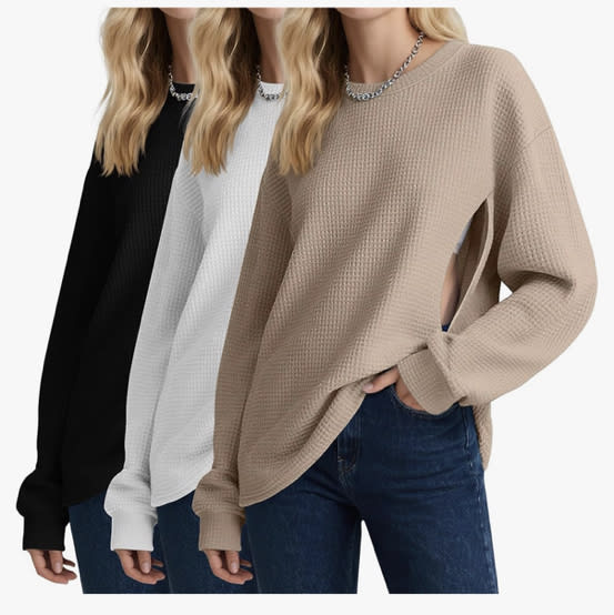 Oakgarden 3 Pack Women's Oversized Nursing Tops, Waffle Knit Breastfeeding Zipper Sweatshirt Long Sleeve Maternity Shirts