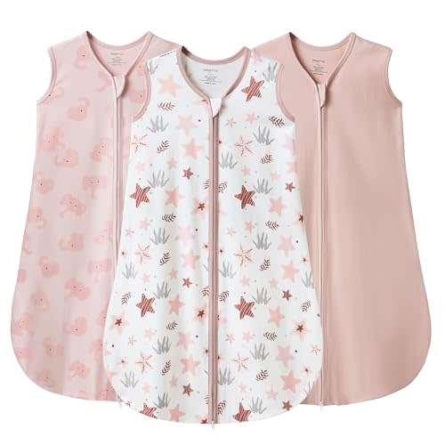 JELLYMONI Baby Sleep Sack 0-6 Months, 100% Cotton 3 Pack 0.5 TOG Baby Wearable Blanket Infant Sleep Sack with 2-Way Zipper Newborn Sleep Sacks
