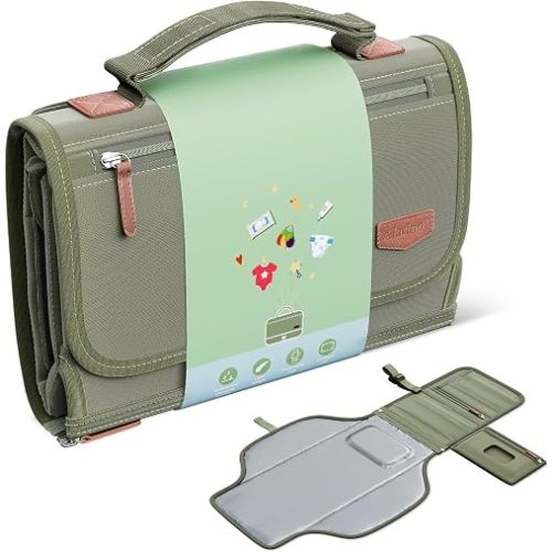 Portable Diaper Changing Pad with Shoulder Strap, Detachable Travel Changing Pad with Baby Wipes Pocket, Gifts for Baby Shower, Newborn Girls and Boys (Army Green)