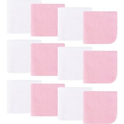 12 Pack Baby Washcloths - Soft and Absorbent 100% Cotton Terry Wash Cloths for Sensitive Skin Face Hand Body Burp Rag Wipes Essentials for Newborns Infants Toddlers Boys Girls