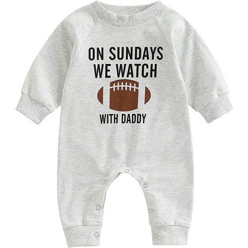 BULINGNA Baby Boy Girl On Sunday We Watch Football with Daddy Jumpsuit Funny Romper Playsuit One Piece Outfit