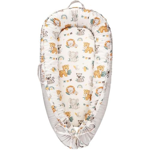 DILIMI Baby Nests,100x60cm Baby Lounger for Newborn, Portable 100% Breathable Cotton Infant Nest Bed for Newborn & Babies (0-12 Months)(Animal)