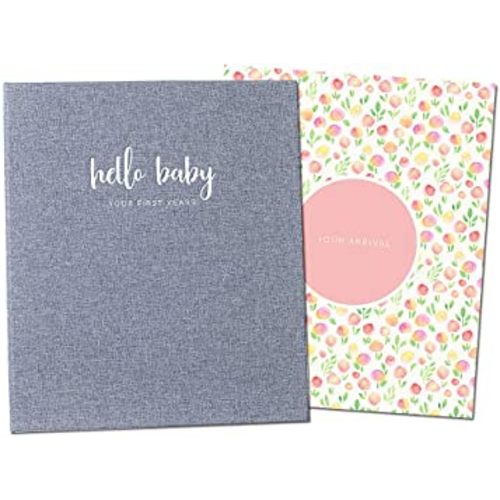 Peachly Minimalist Baby Memory Book For Girls Milestone Keepsake Journal | First Five Years Baby Girl Memory Book | Baby keepsakes First Year Memory Book | Baby Girl Baby Book | Grey Linen Botanica