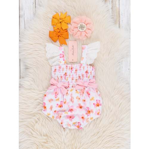 Pink & Yellow Floral Smocked Bubble