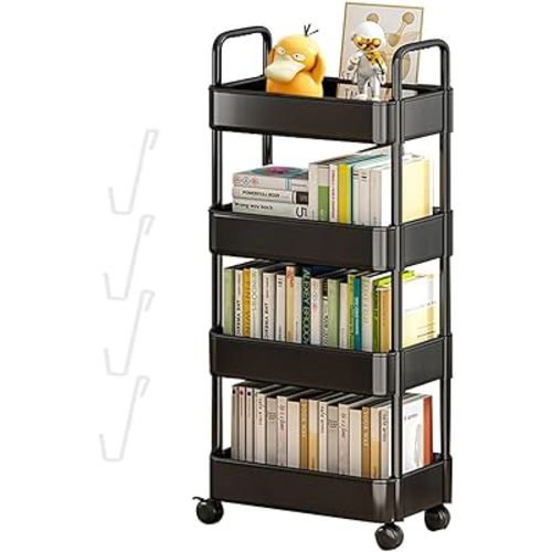 Rolling Utility Cart with Caster Wheels Utility Cart Storage Trolley Organizer Multifunctional Storage Shelves 3/4 Tier Rolling Shelf Storage Cart for Kitchen, Bathroom, Living Room