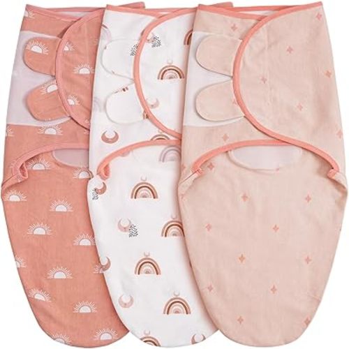 GLLQUEN BABY 3-Pack Baby Swaddle Sleep Sacks with Zipper for Newborn - Baby Swaddles 0-3 Months, Infant Swaddling Sack, Rainbow & Sun, Swaddles Blanket Wrap (Small/Medium)