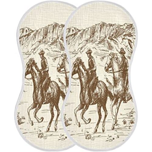 Muslin Baby Burp Cloths Set of 4, Soft Absorbent Western Desert Cowboy Muslin Washcloths, Bibs, Face Towel for Newborn Boys Girls, 22 x 11 Inch