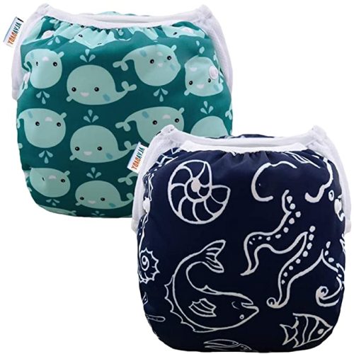 ALVABABY Swim Diapers 2pcs Baby & Toddler Snap One Size Reusable Adjustable Baby Boys' Swim Diapers for Swimming Lessons SW18-21 - 01marine Animal Small