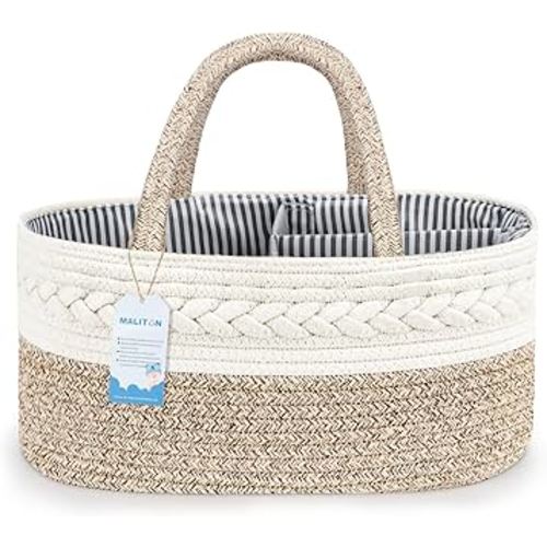 Maliton Diaper Caddy Organizer for Baby Boy Girl- Cotton Rope Diaper Caddy, Diaper Organizer for Changing Table, Newborn Baby Must Have Items, Baby Shower Gifts