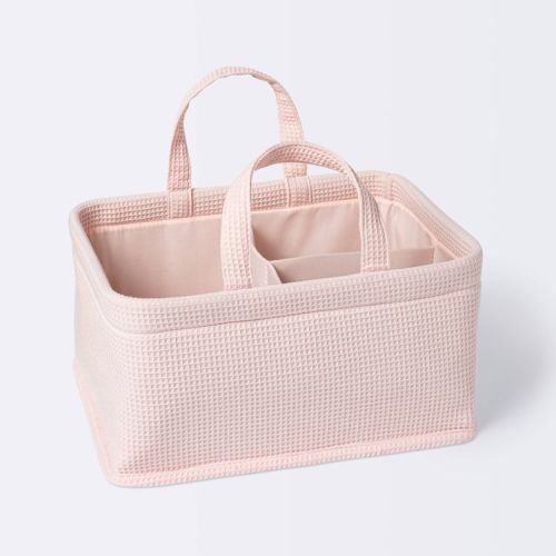 Waffle Weave Rectangular Diaper Caddy with Handles - Cloud Island™ Pink