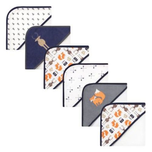 Hudson Baby Infant Boy 6pc Cotton Rich Hooded Towels Bundle Set, Blue Moose Orange Fox, One Size