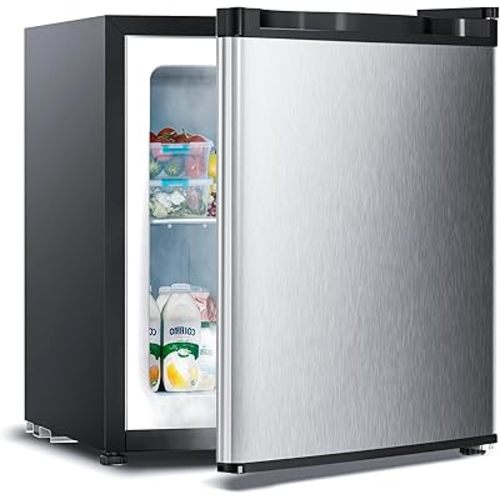 1.2 Cu.ft Upright Freezer, Small Mini Freezer with Adjustable Thermostat, Removable Shelves, Reversible Single Door, for Bedroom/Home/Dorms/Apartment, Stainless Steel