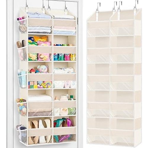 Ofiray-home Over the Door Organizer 5 Tiers,Extra Large Behind Door Storage of 10 Compartments,80 lbs Weight Capacity Over the Door Storage, Door Hanging Organizer for Closet, Diaper Organizer, Beige