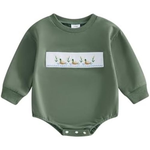 Chloefairy Duck Hunting Baby Clothes Baby Boy Mallard Duck Sweatshirt Bubble Romper Long Sleeve Bodysuit Fall Outfit