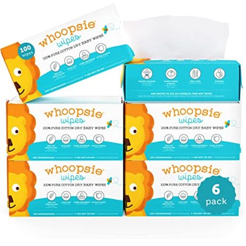 100% Pure Cotton Dry Wipes | 600 Count | Use Wet or Dry | Soft & Sensitive | Hypoallergenic | Extra Strong & Absorbent | Perfect for Diaper Changes, Runny Noses, Drool, Meal Time & Nursing - 100 Count (Pack of 6)