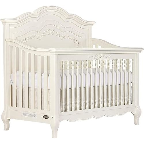 Evolur Aurora 5-in-1 Convertible Crib in Ivory Lace, Greenguard Gold Certified, Features 3 Mattress Height Settings, Sturdy and Spacious Baby Crib, Wooden Furniture
